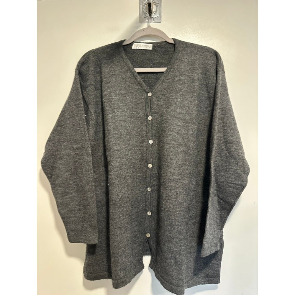 Vintage Valerie Stevens Cardigan Sz:L Minimalist Merino Wool Gray V-Neck Sweater